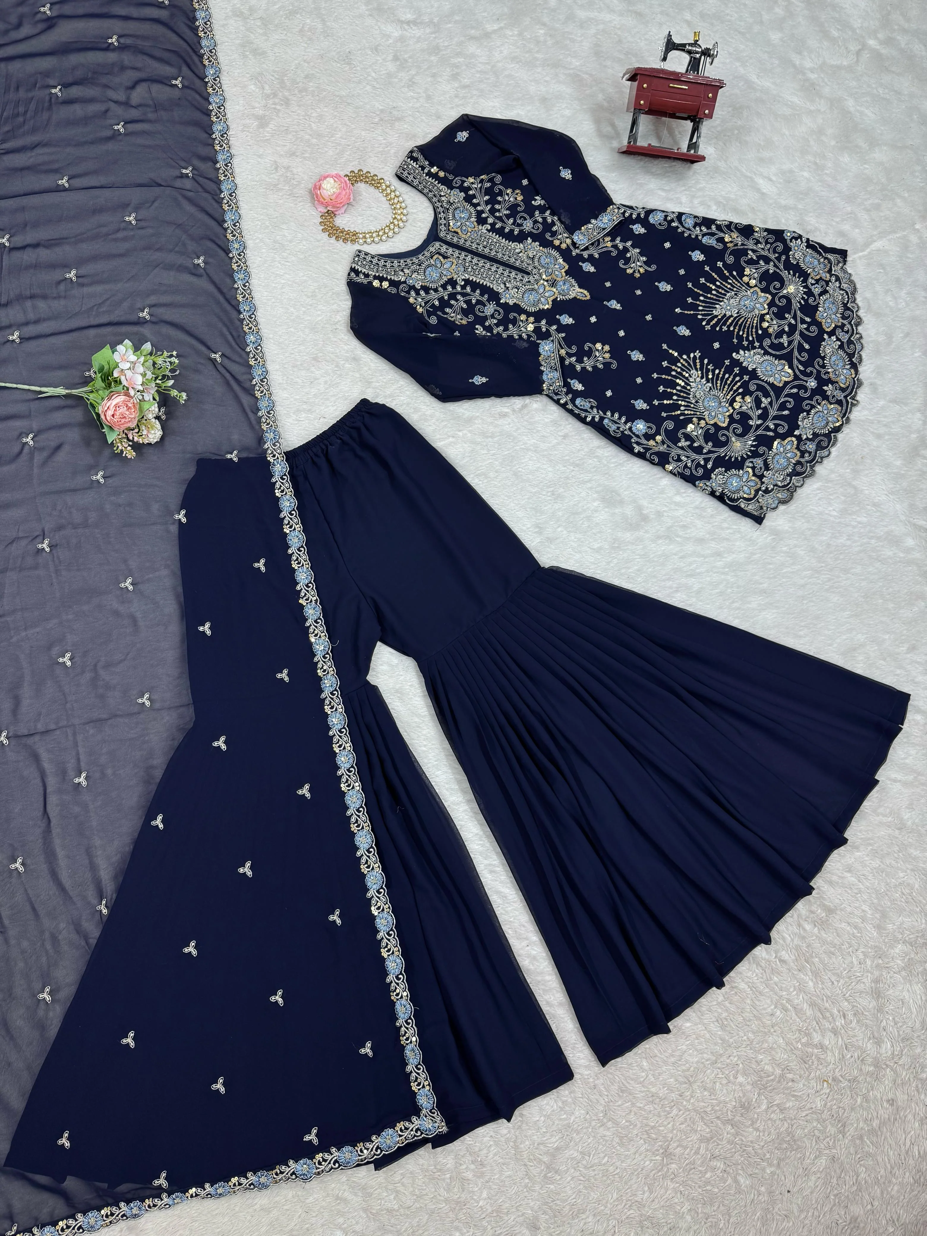 Beautiful Festival Special Georgette Thread With Sequence Work Sharara - Image 12