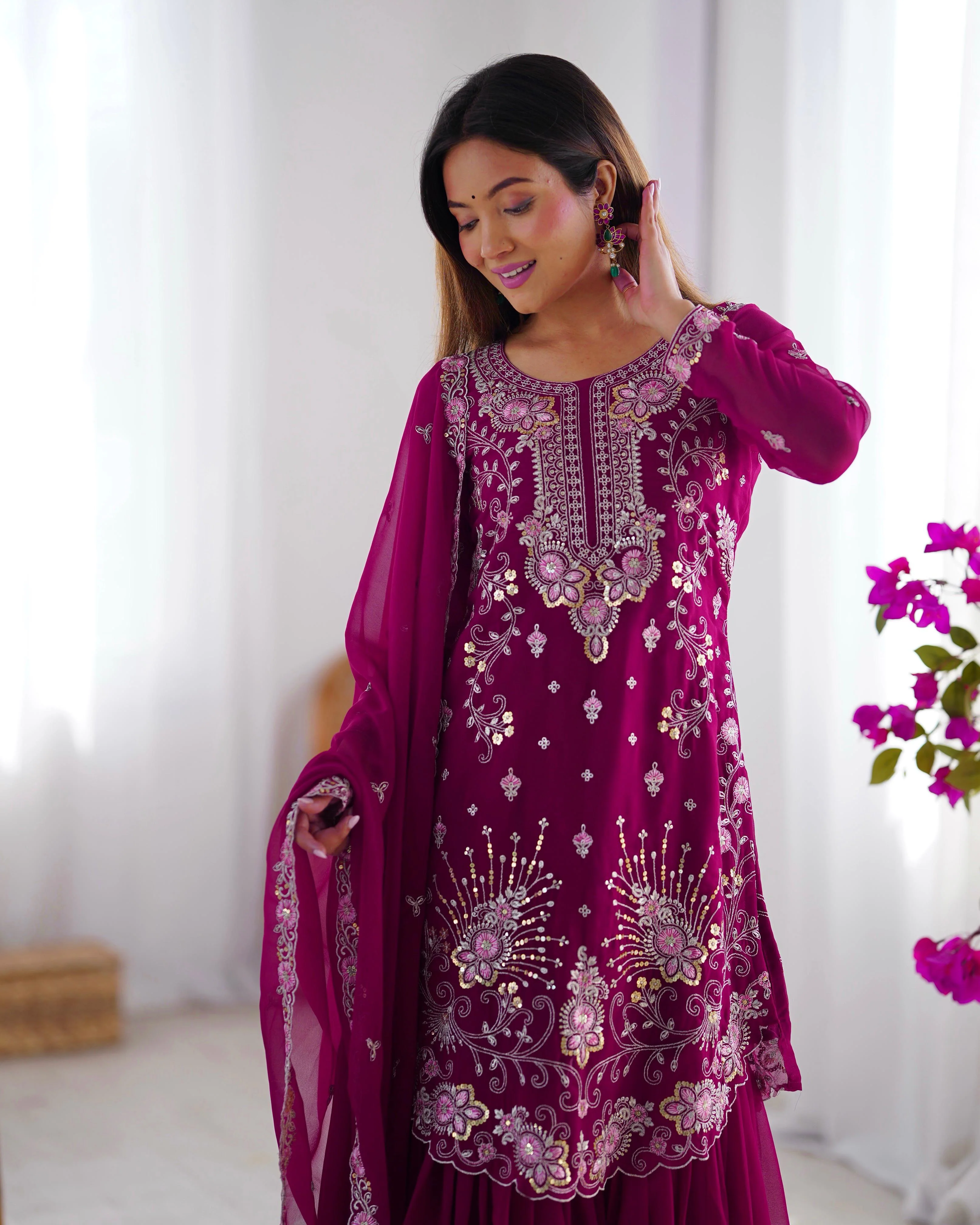 Beautiful Festival Special Georgette Thread With Sequence Work Sharara - Image 4