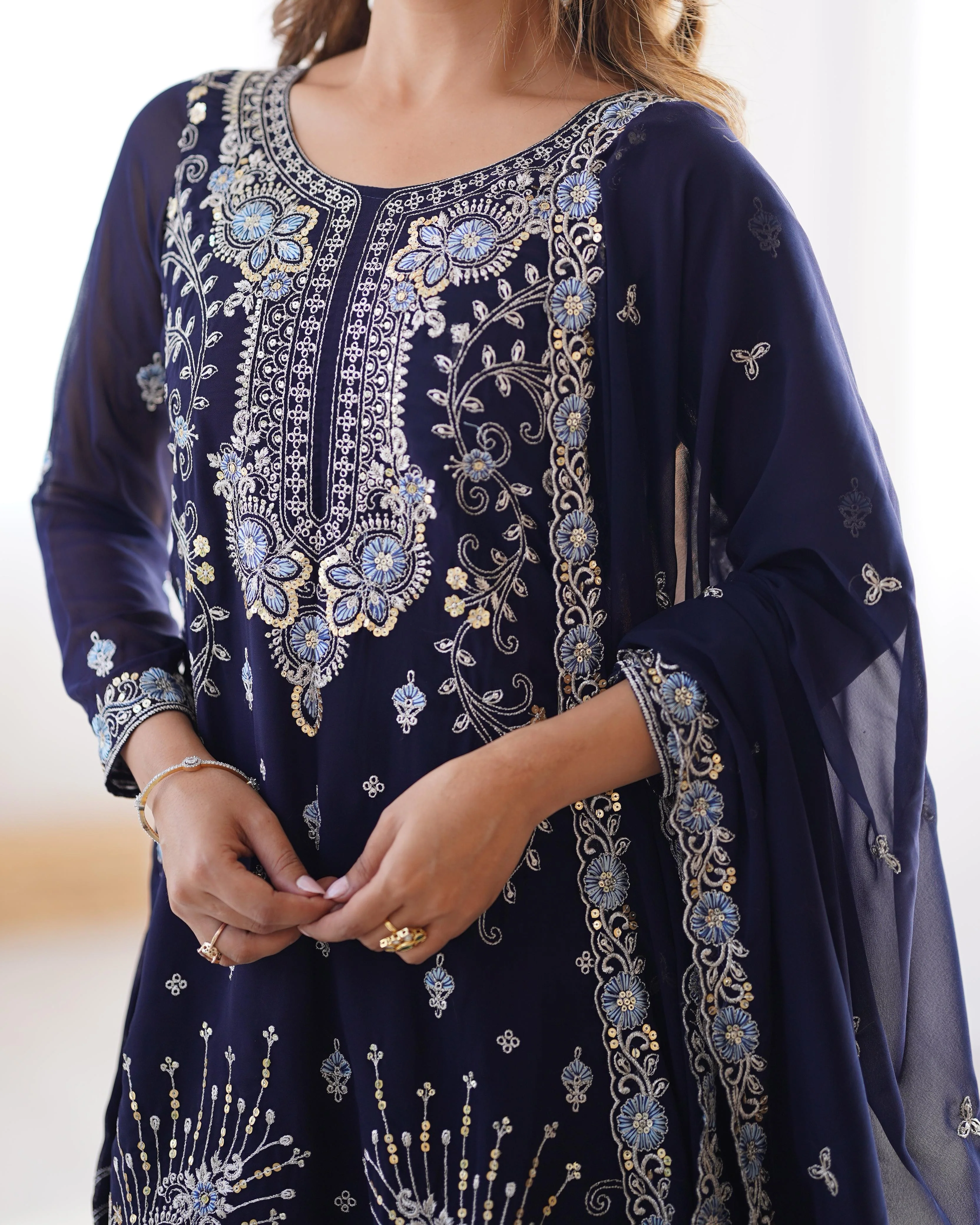 Beautiful Festival Special Georgette Thread With Sequence Work Sharara - Image 5