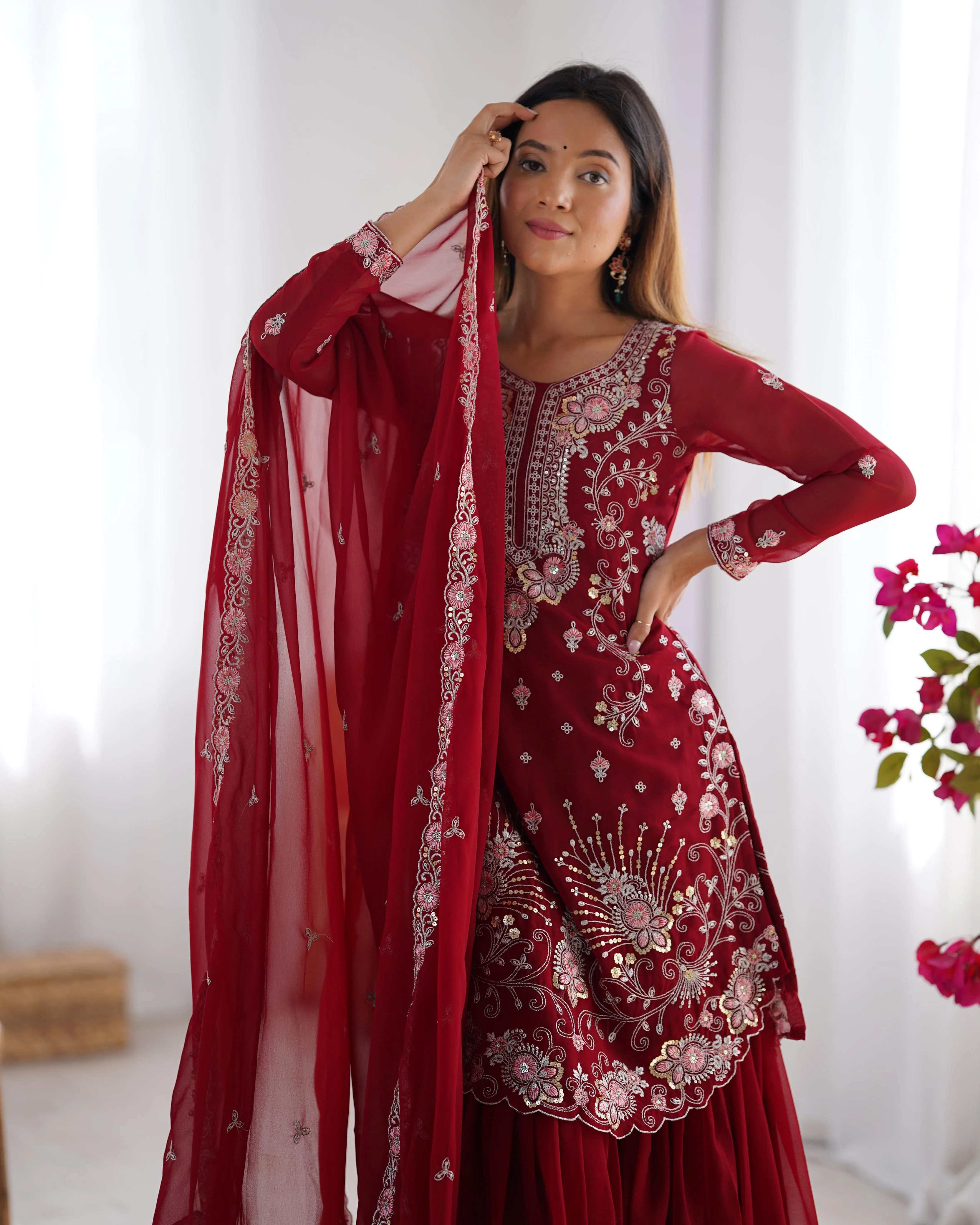 Beautiful Festival Special Georgette Thread With Sequence Work Sharara - Image 6