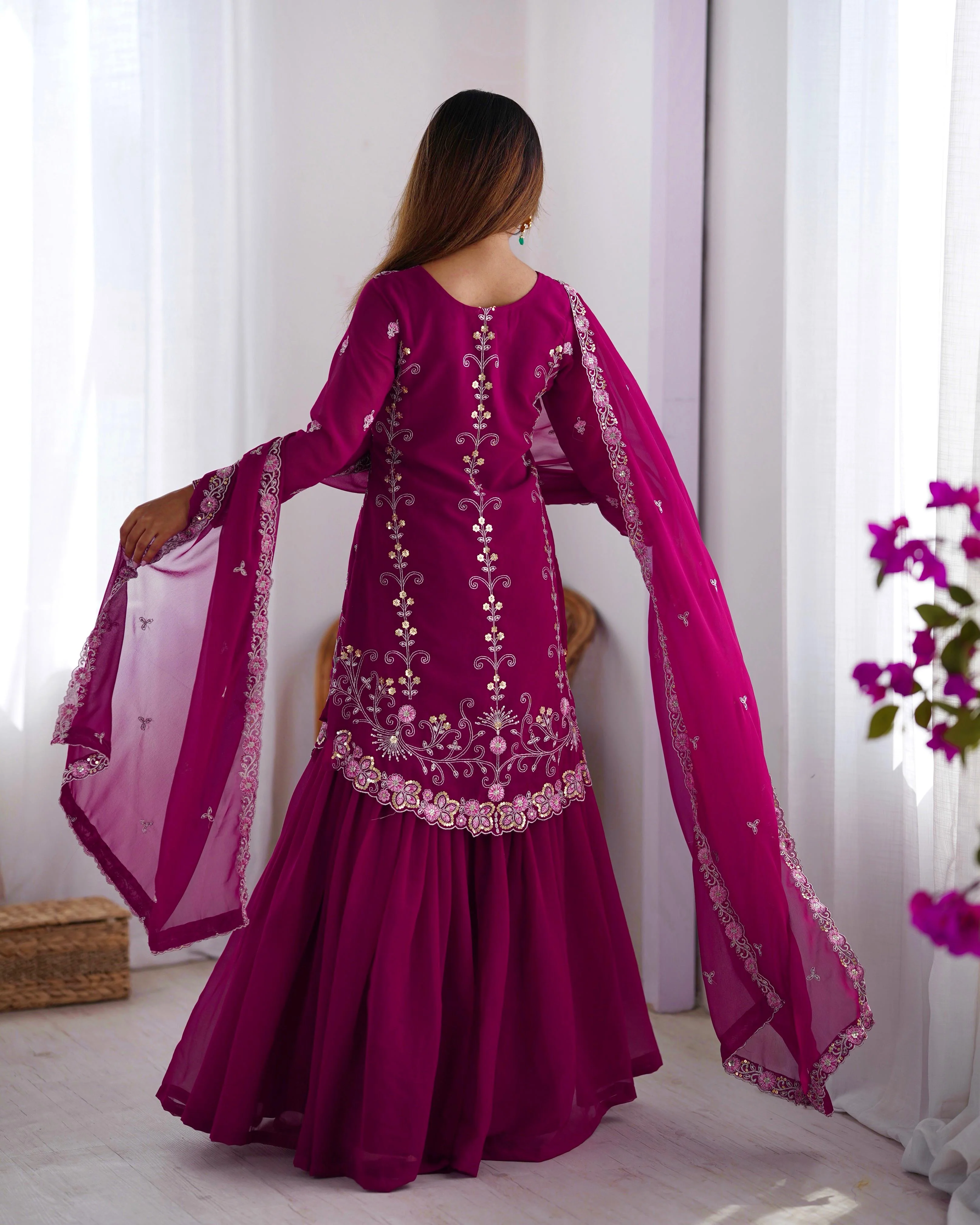 Beautiful Festival Special Georgette Thread With Sequence Work Sharara - Image 7