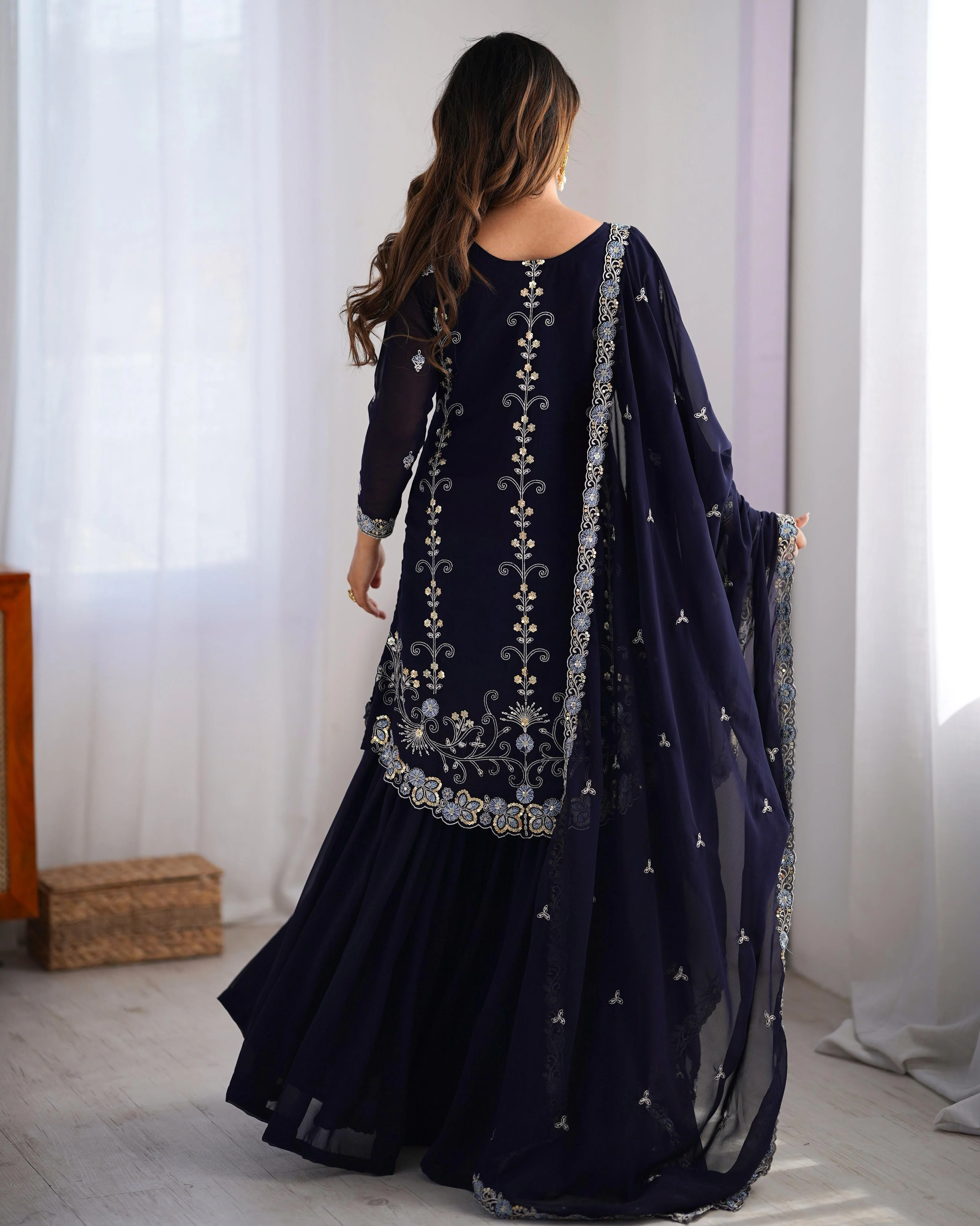 Beautiful Festival Special Georgette Thread With Sequence Work Sharara - Image 8