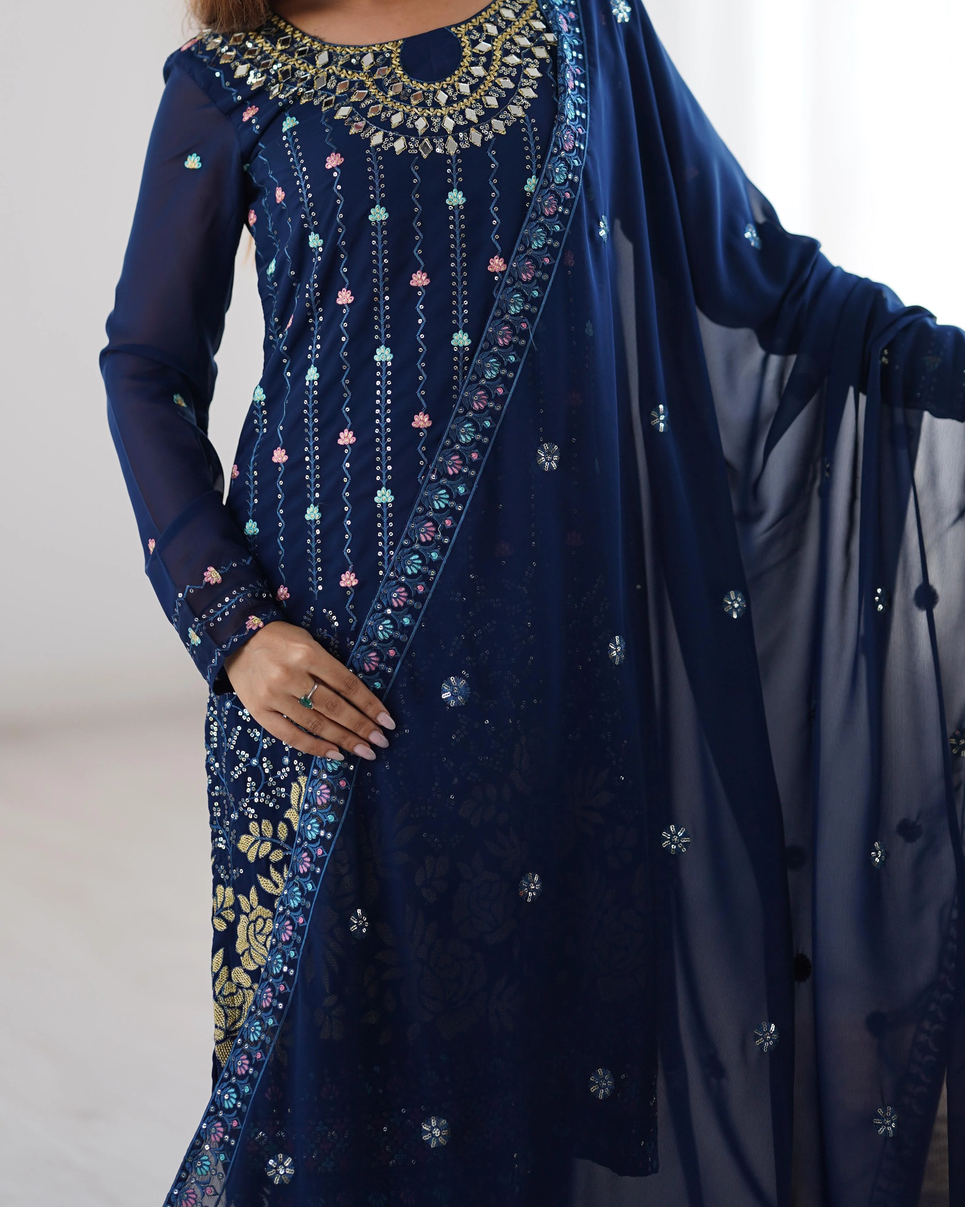 Beautiful Georgette Sequence Real Mirror Work Salwar Suit - Image 4