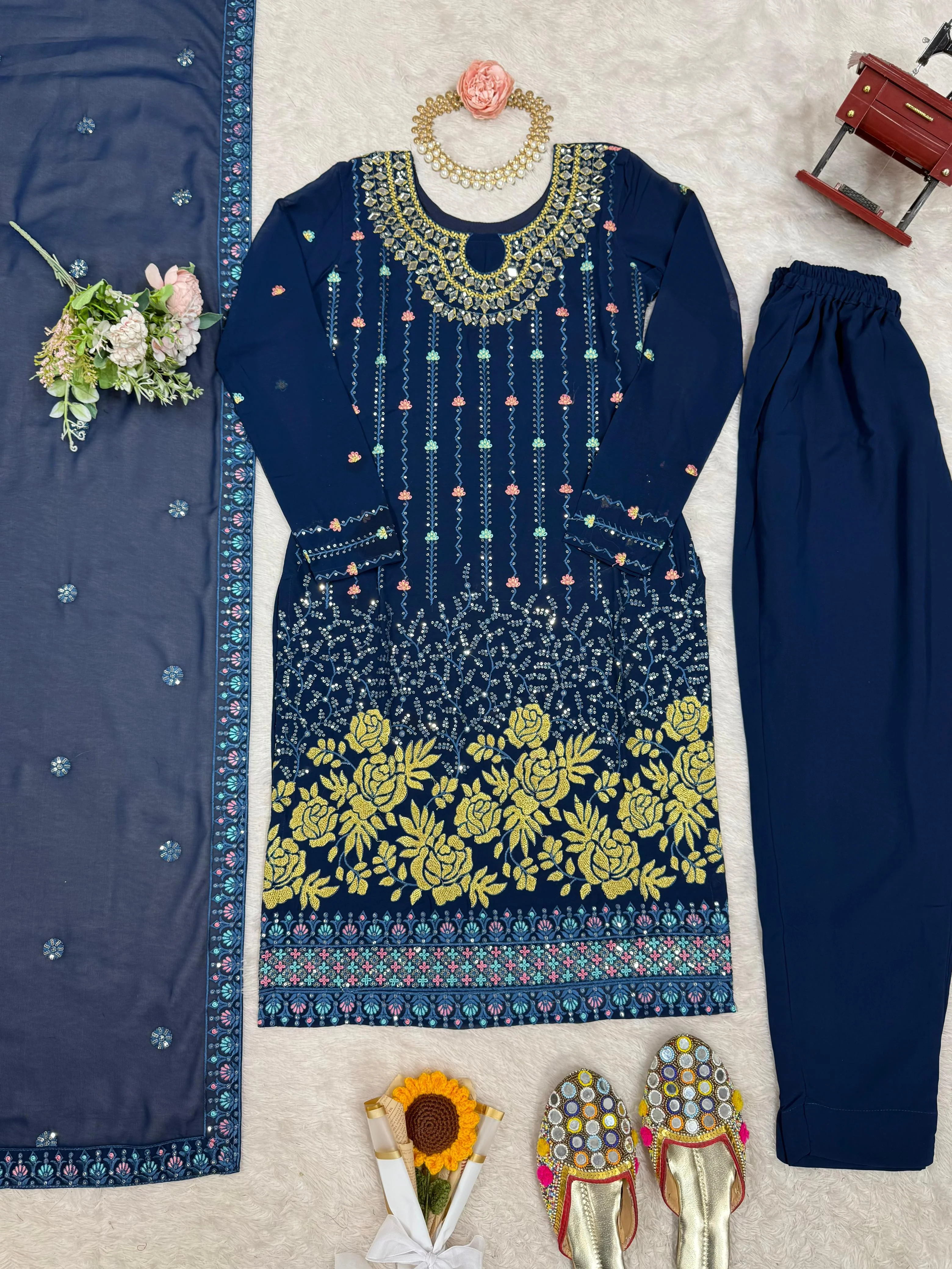 Beautiful Georgette Sequence Real Mirror Work Salwar Suit - Image 5