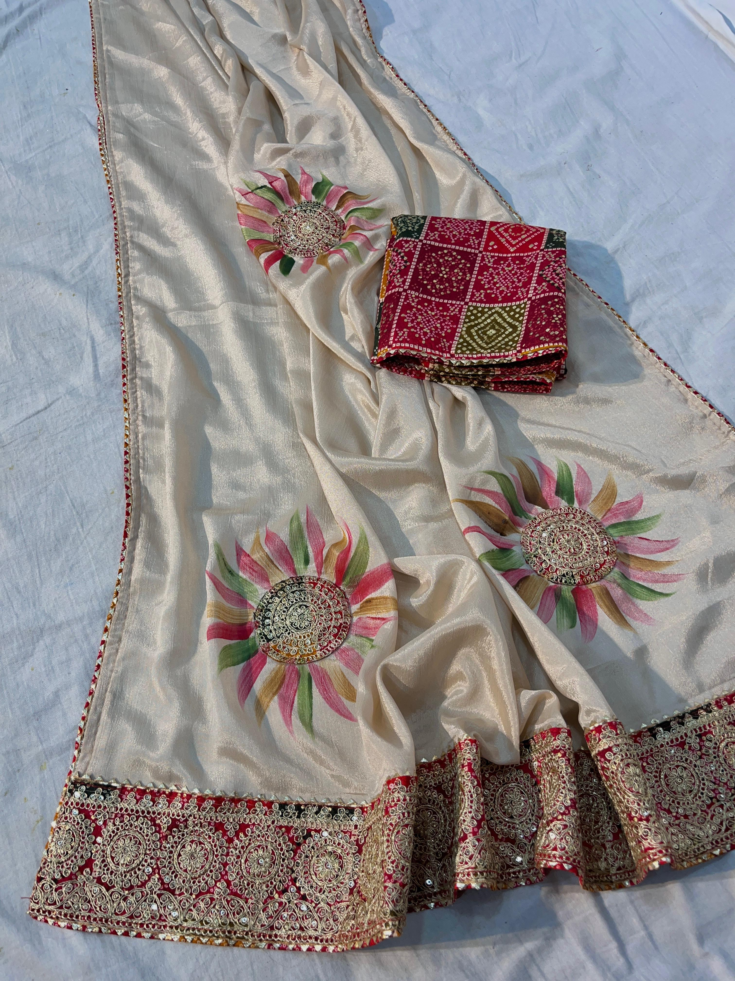 Beautiful Soft Chinon Silk With Sequence Butta In All Over Saree - Image 7