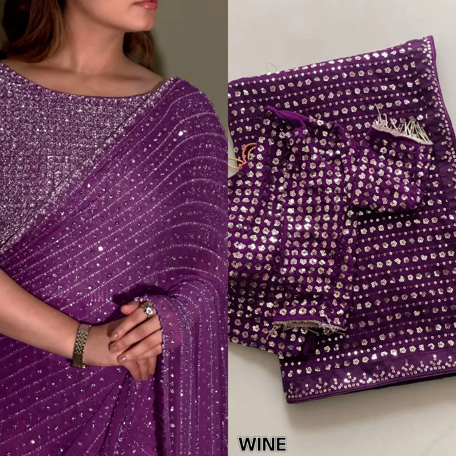 Bollywood Blockbuster Georgette Sequence Multi Embroidery Work Designer Saree - Image 5