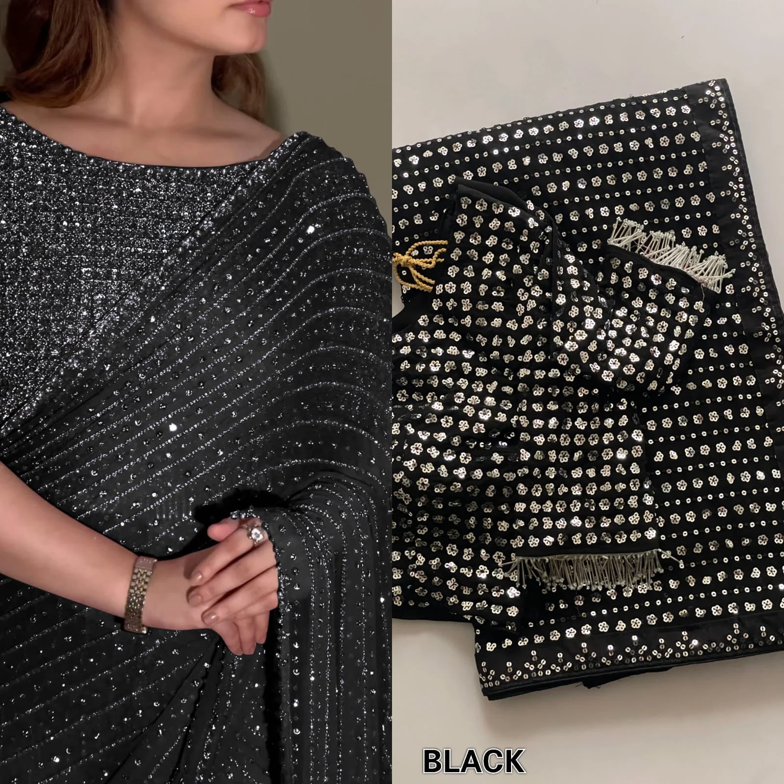 Bollywood Blockbuster Georgette Sequence Multi Embroidery Work Designer Saree - Image 7