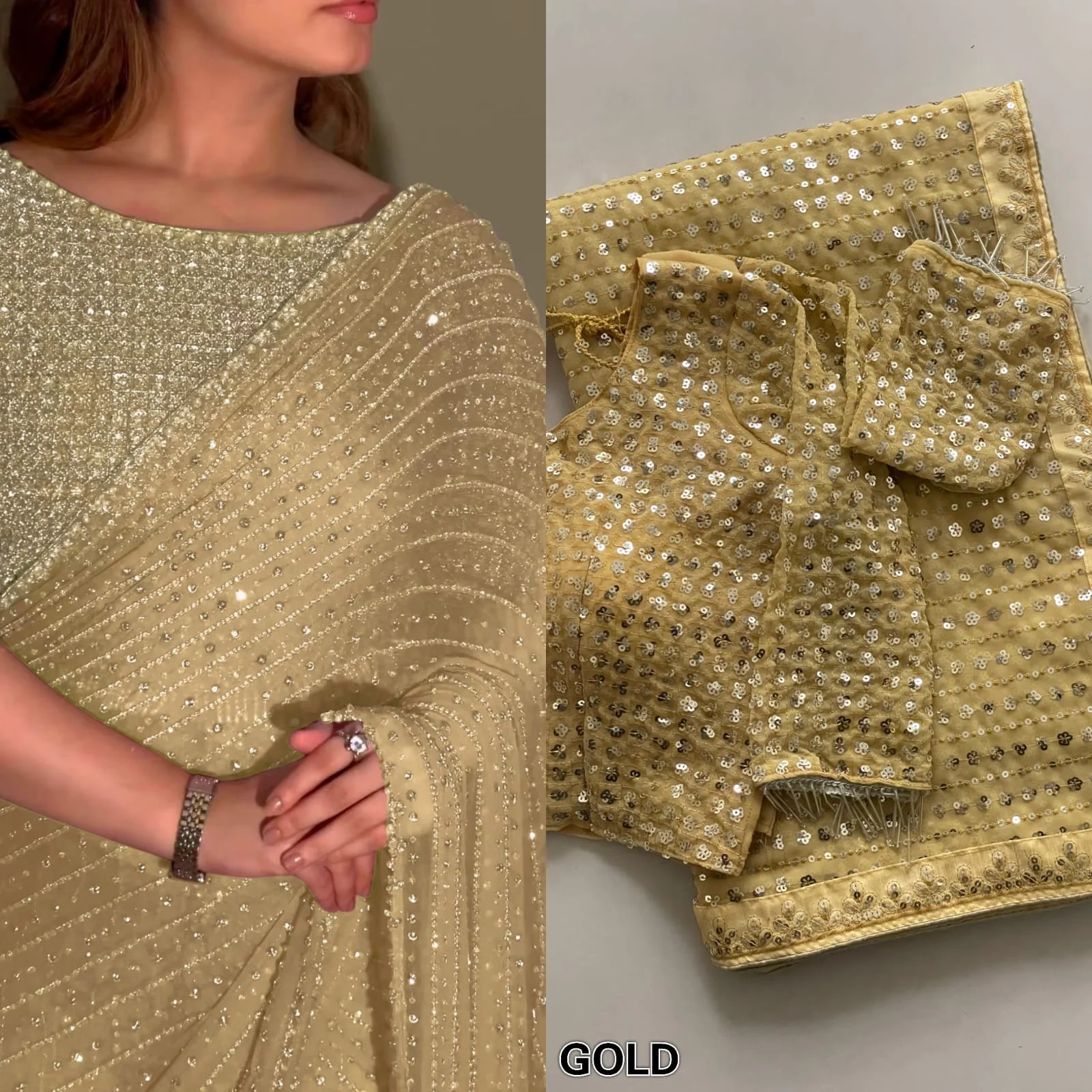 Bollywood Blockbuster Georgette Sequence Multi Embroidery Work Designer Saree - Image 8