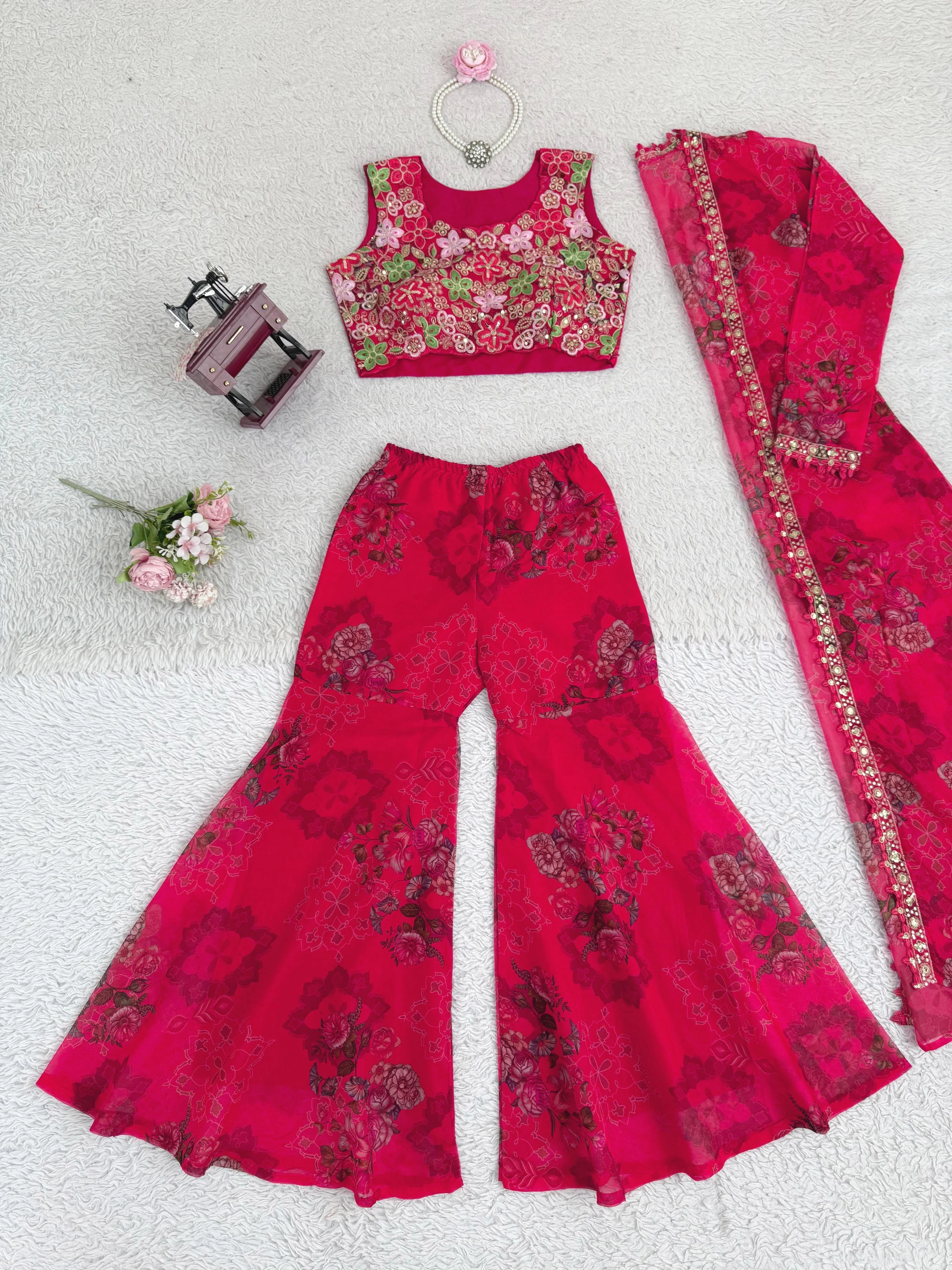 Designer Elegant Tibby Silk Ethnic Wear Sharara Set - Image 11