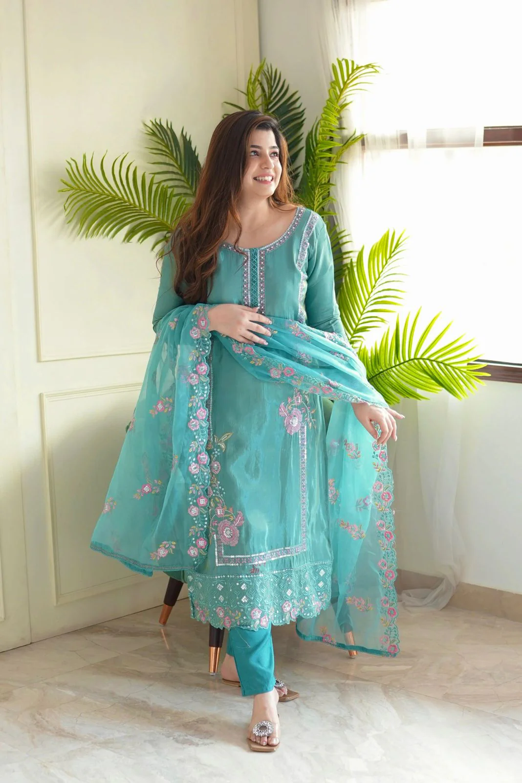Designer Heavy Chinon Silk Embroidery Work Salwar Suit - Image 3