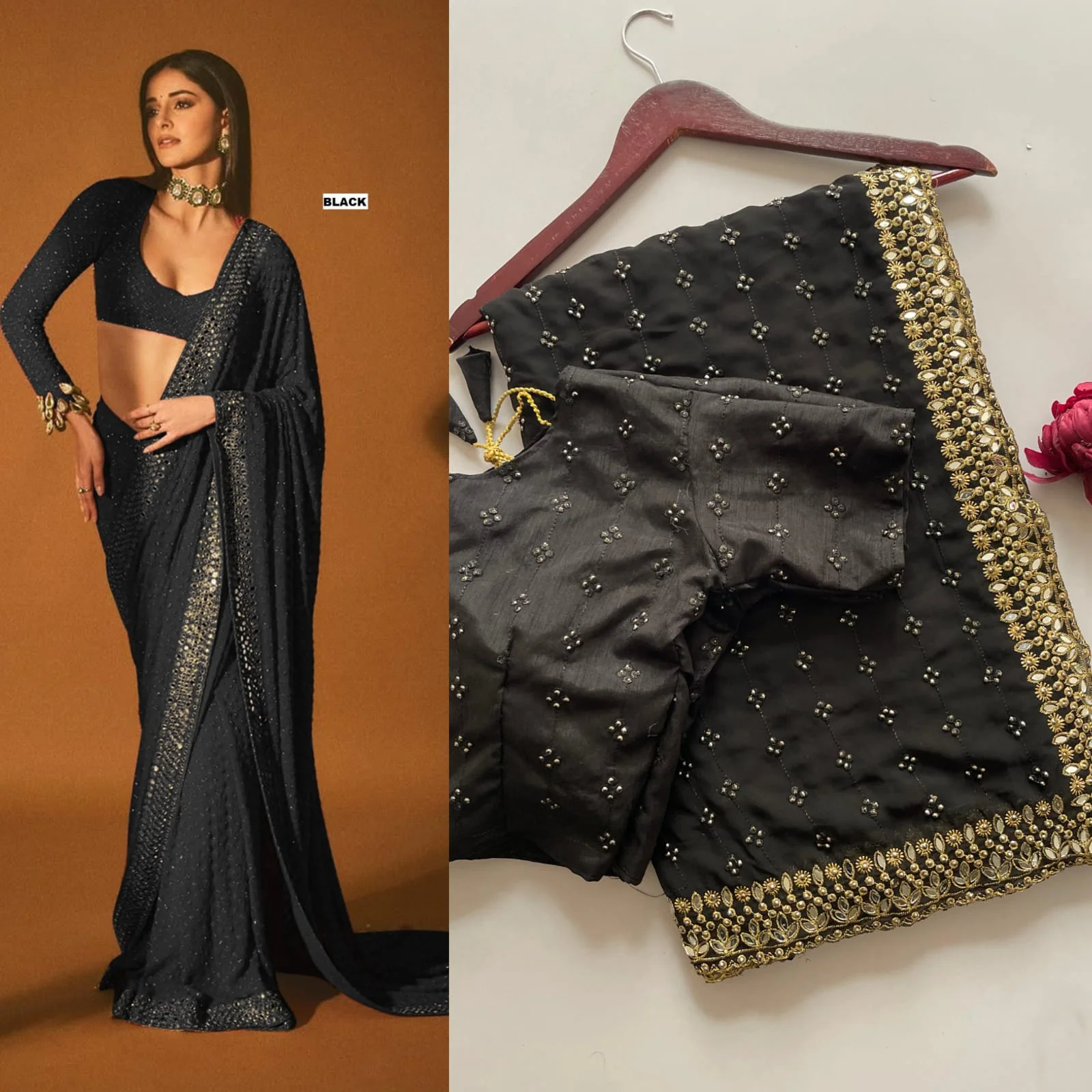 Party-wear Bollywood Blockbuster Georgette Embroidery Sequence Work Saree - Image 6