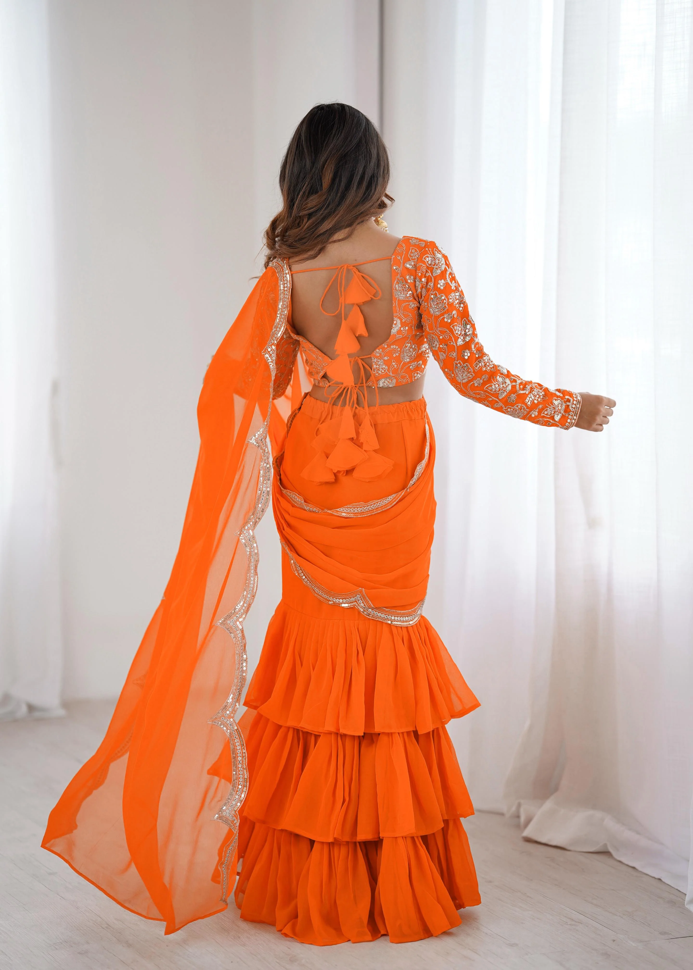 Party-wear Georgette Elegant Thread With Sequence Embroidery Work Lehenga Saree - Image 3