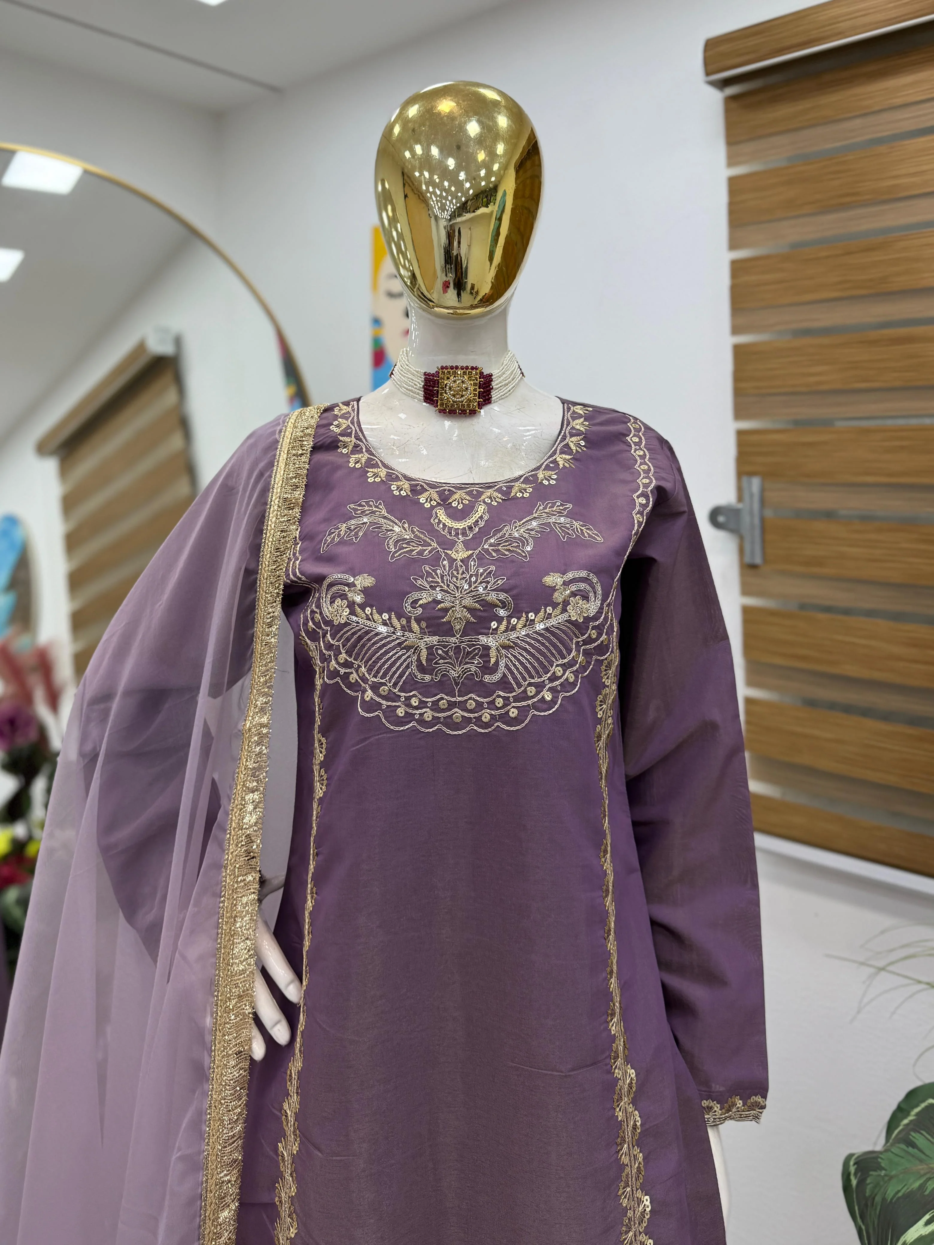 Party-wear Roman Simmer Silk Sequence & Embroidery Work Sharara - Image 4