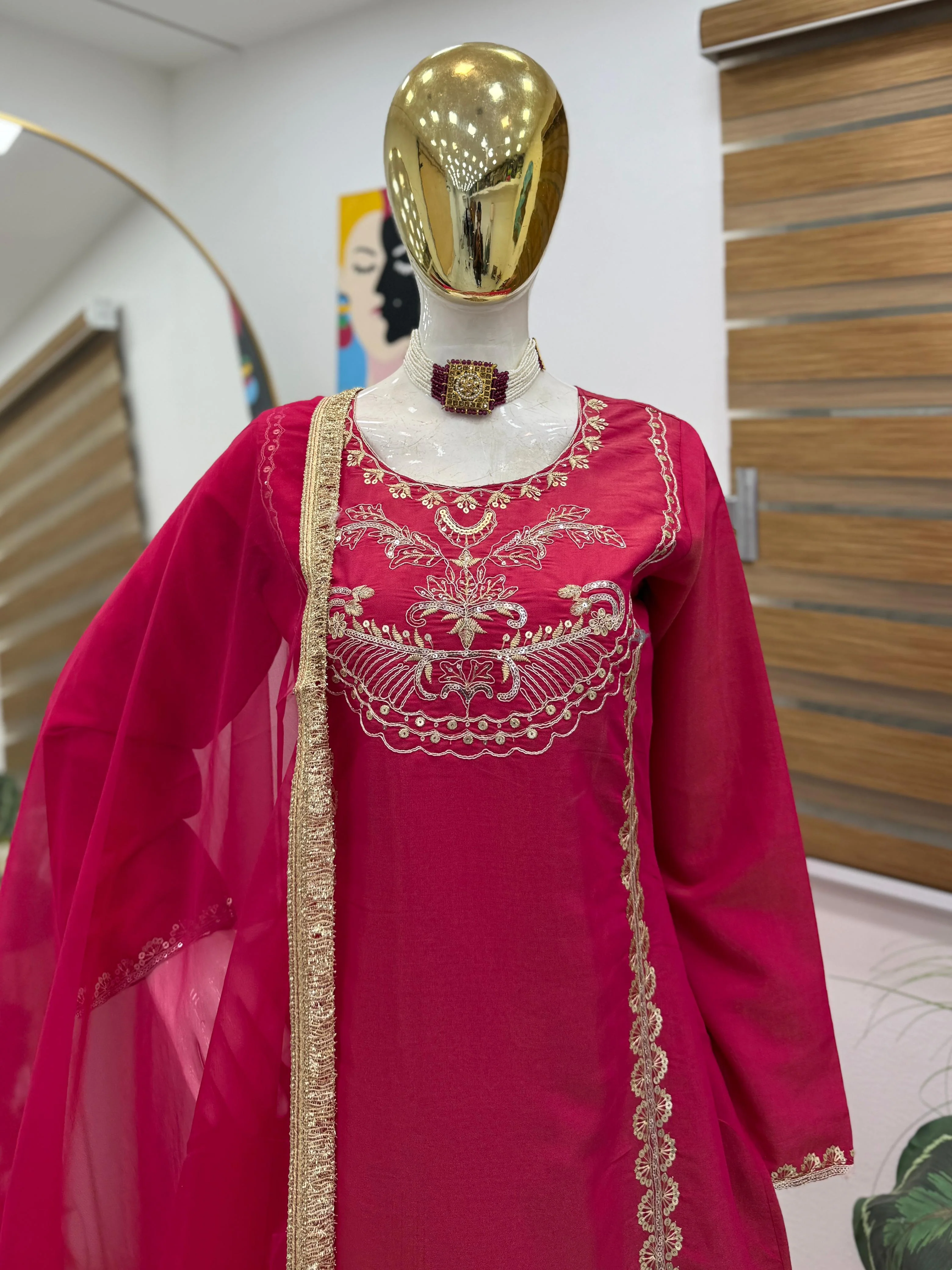 Party-wear Roman Simmer Silk Sequence & Embroidery Work Sharara - Image 5