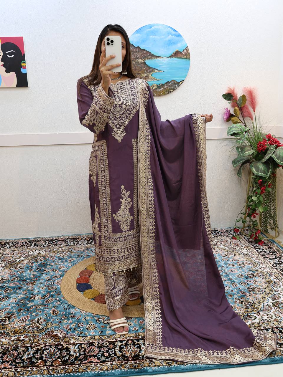 Partywere Chionon Silk Sequence Embroidery Work Salwar Suit - Image 5