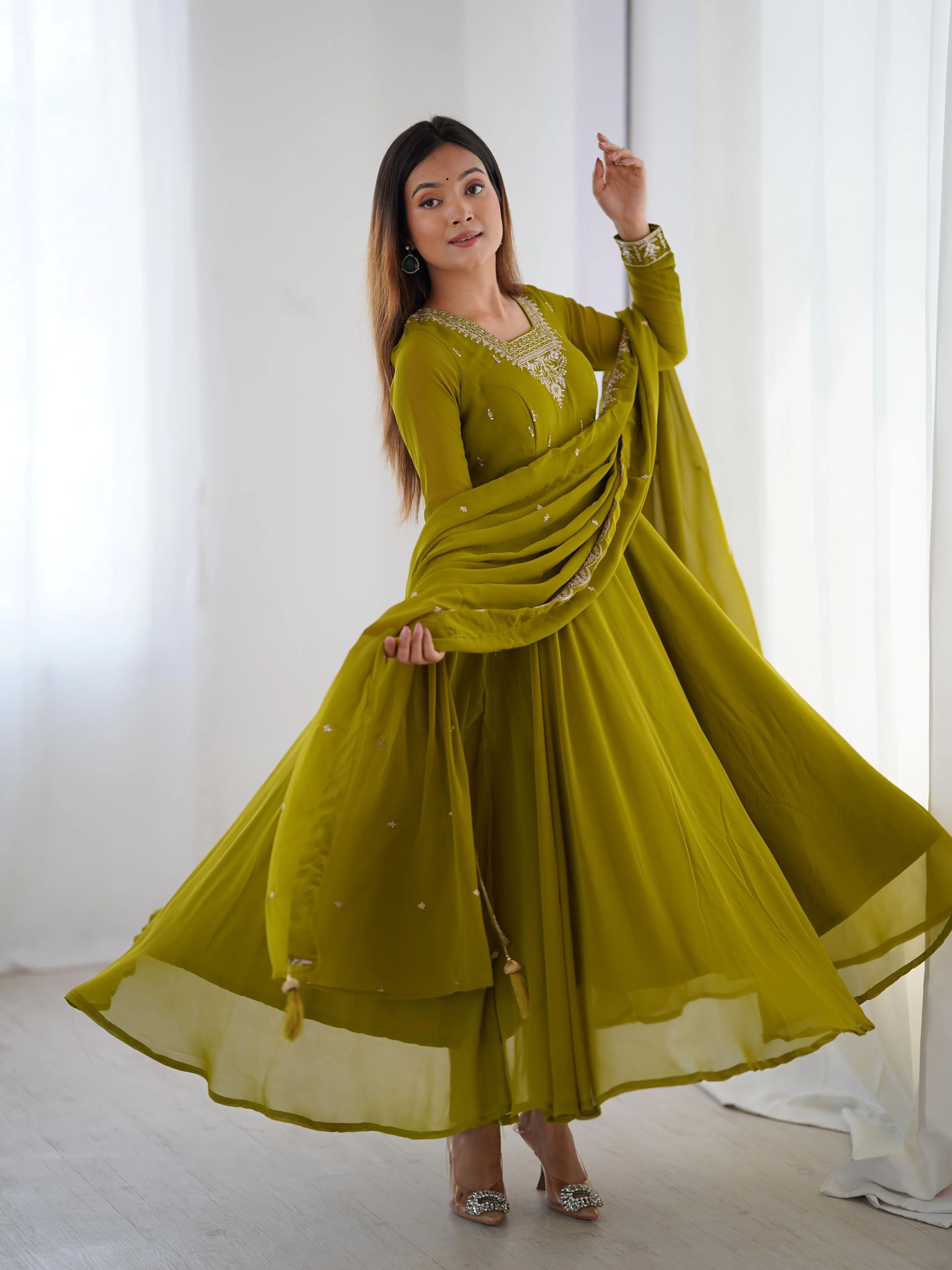 Pure Soft Georgette Embroidery Work Gown - Image 6